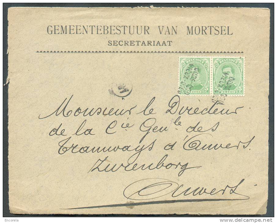 N°137(2) - 5 Centimes Vert Annulés Par La Griffe OUDE-GOD/ VIEUX-DIEU S/Devant De MORTSEL Vers Anvers. - 8157 - 1915-1920 Albert I