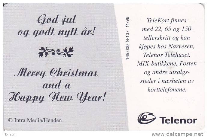 Norway, N137, Juleklokker, Christmas, CN : C8A027828,  2 Scans. - Noorwegen