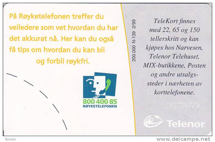 Norway, N139, Royketelefonen, Quit Smoking, CN : C91029773,  2 Scans. - Norvegia