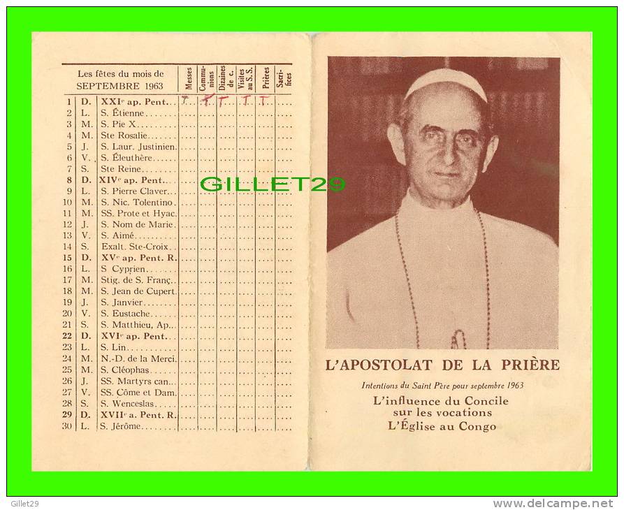 IMAGES RELIGIEUSES - L´APOSTOLAT DE LA PRIÈRE - SEPTEMBRE, 1963 - INFLUENCE DU CONCILE SUR LES VOCATIONS - Images Religieuses