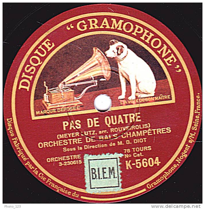 78 Tours - DISQUE "GRAMOPHONE" K-5604 - ORCHESTRE DE BALS CHAMPÊTRES - PAS DE QUATRE - LA CZARINE MAZURKA - 78 T - Disques Pour Gramophone