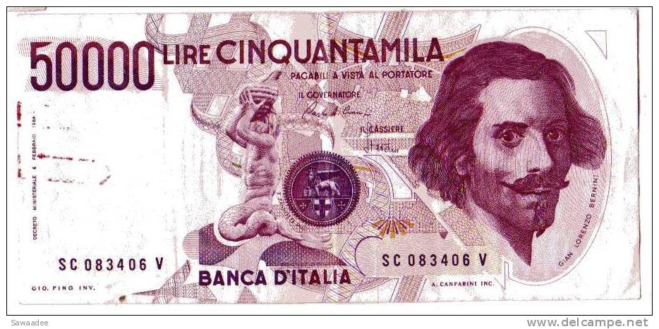 BILLET ITALIE - P.113a - 50000 LIRES - 06/02/1984 - VOIR SIGNATURES - GIAN LORENZO BERNINI - 50000 Lire