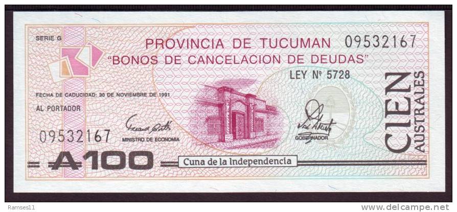 ARGENTINA - Provincia De Tucumán - 100 Australes 1989/91 - Argentinien