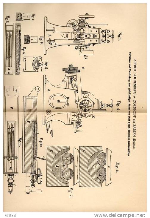 Original Patentschrift - Alfred Goldenberg In Zornhoff B. Zabern / Saverne ,1889 , Apparat Zum Hauen Von Feilen , Feile - Machines