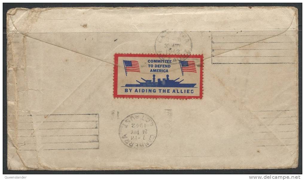 1942 USA To Australia Cover With Lovely Aiding The Allies Label On Rear Postmarked Army Post Office No 058 & Others - Storia Postale