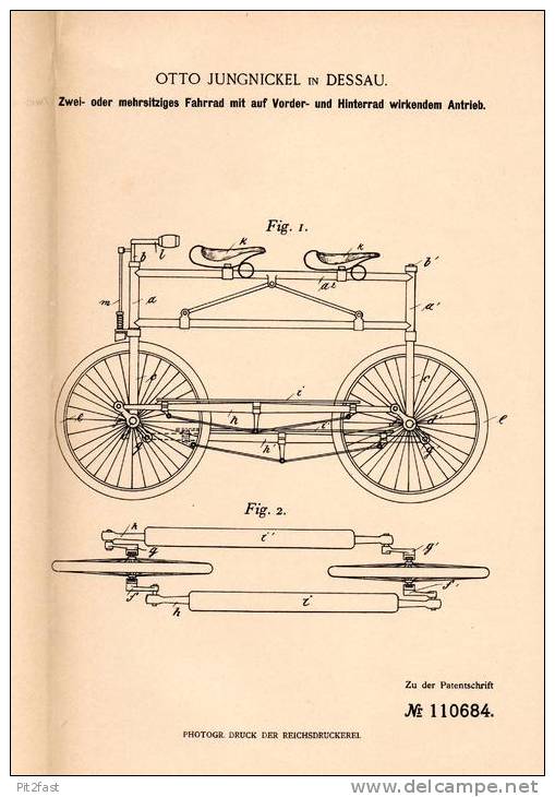 Original Patentschrift - O. Jungnickel In Dessau , 1898 , Mehrsitziges Fahrrad Mit Allrad - Antrieb , Tandem !!! - Sonstige & Ohne Zuordnung