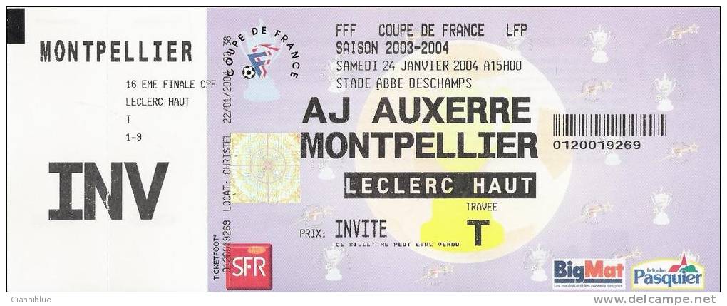 AJ Auxerre - Montpellier/Football/Coupe De France Match Ticket - Tickets & Toegangskaarten
