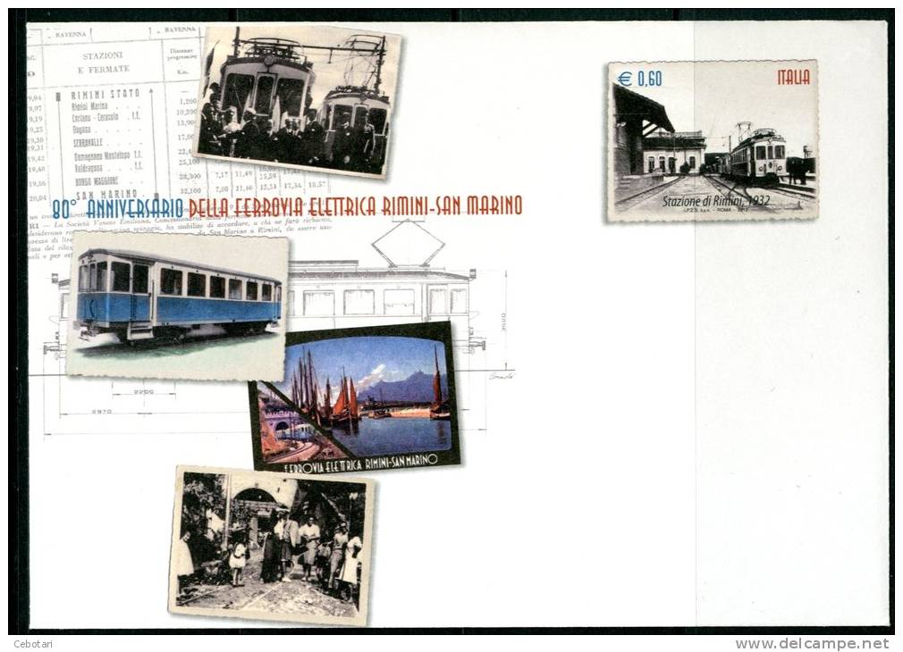 ITALIA / ITALY 2012 - BUSTA POSTALE - 80° Anniv. Inaugurazione Ferrovia Elettrica Rimini San Marino - - 2011-20: Marcophilie