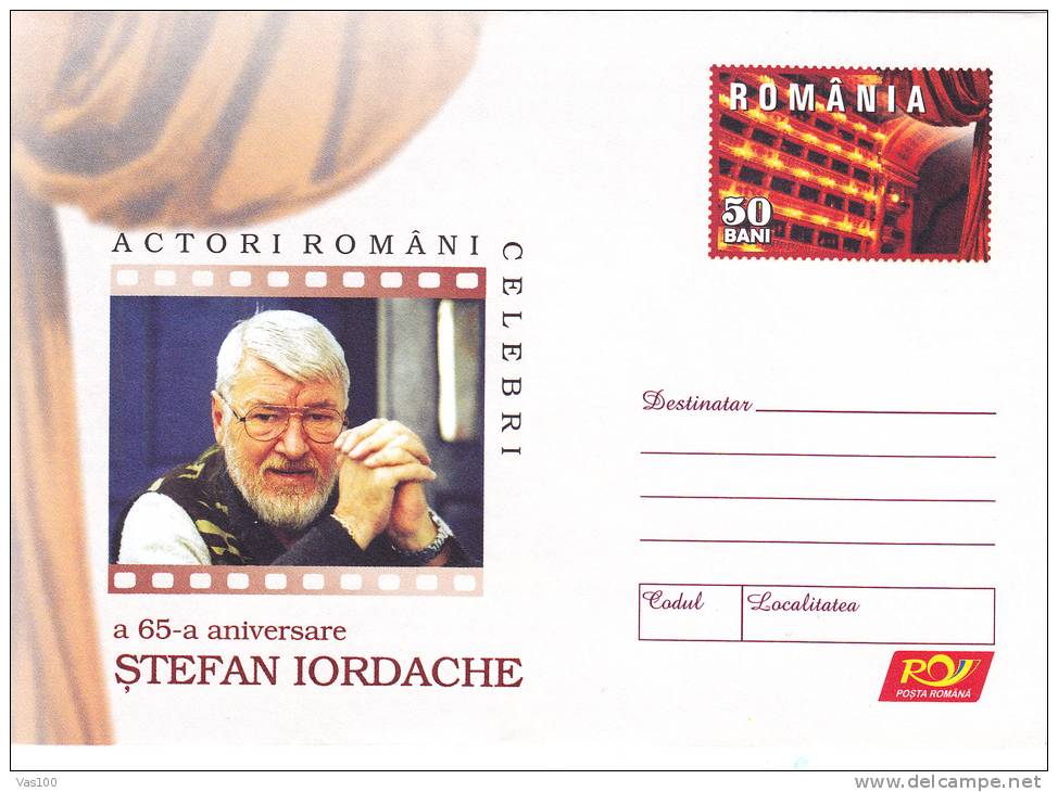 STEFAN IORDACHE,ACTOR OF MOVIE AND CINEMA,2006,COVER STATIONERY,ENTIER POSTAL,UNUSED,ROMANIA - Kino