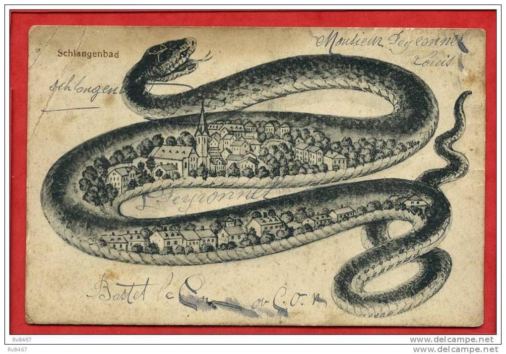 * SCHLANGENBAD-Carte Illustrée,Paysage Sur Fond De Serpent)-1919 - Schlangenbad