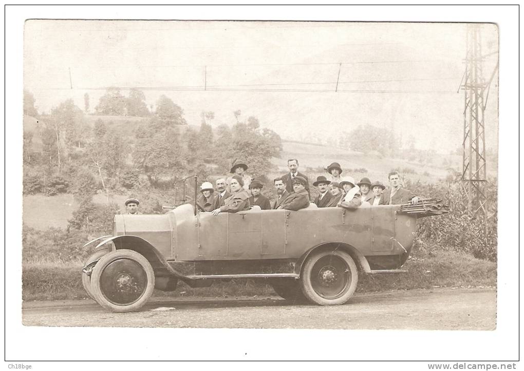 Carte Photo : Voiture Transport Commun : Automobile " Ouverte" Décapotable Transportant 15 Personnes - Turismo