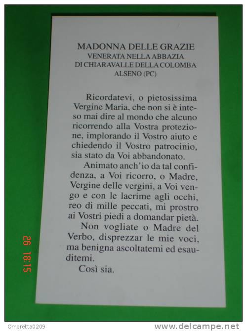 Madonna Delle GRAZIE " Latte / Allatta" - Abbazia Di CHIARAVALLE Della Colomba - ALSENO,Piacenza - Santino - Images Religieuses