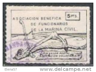 971-SPAIN CIVIL WAR.FALANGE ASOCIACION BENEFICA MARINA CIVIL.5 Pesetas .BARCOS. - Fiscales