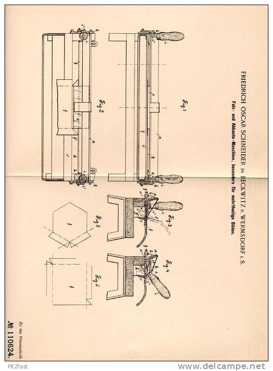 Original Patentschrift - F. Schneider In Reckwitz B. Wermsdorf I.S., 1899 , Fals- Und Abkantemaschine , Abkantbank !!! - Wermsdorf