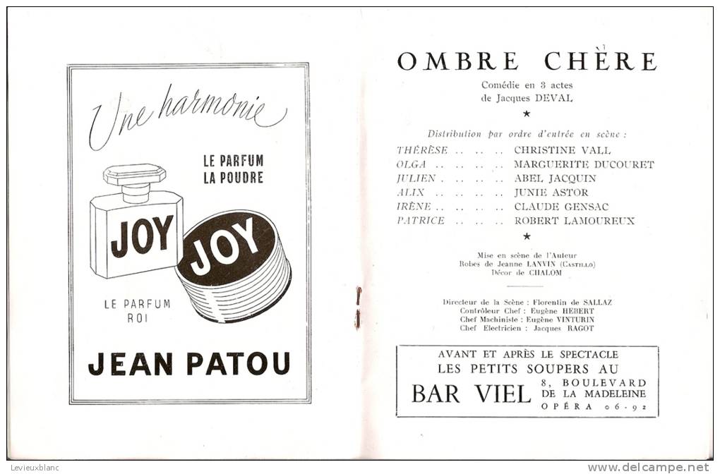 Programme/théatre/Théatre    Edouard VII/Ombre Chére/Comédie/Paris/ 1952      PROG25 - Programmes