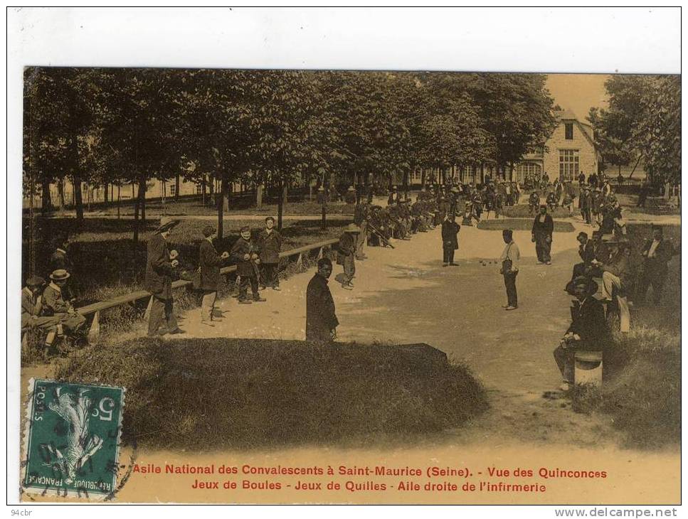 CPA ( PETANQUE )     Asile National Des Convalescents A Saint  Maurice Jeux De Boules Jeux De Quilles - Petanca