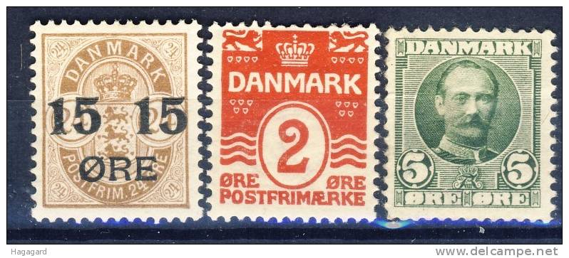 #C1314. Denmark 1904-07. 3 Different. MNH(**) - Nuevos