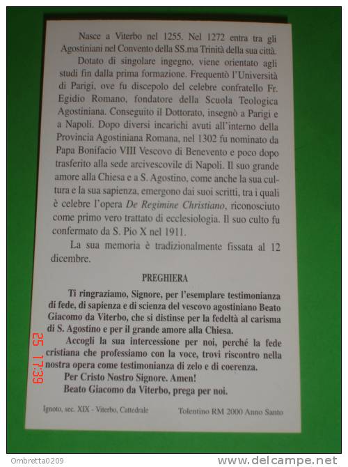 Beato GIACOMO Da VITERBO Convento SS.Trinità - Vescovo Agostiniano - Santino - Images Religieuses