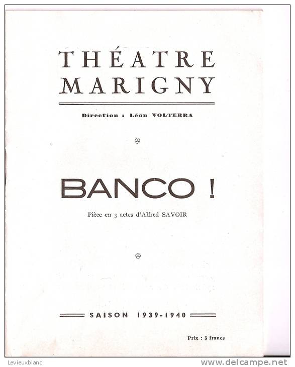 Programme/théatre/Théatre Marigny/Banco!/Paris/ Sous L'occupation/1939-1940    PROG33 - Programmes