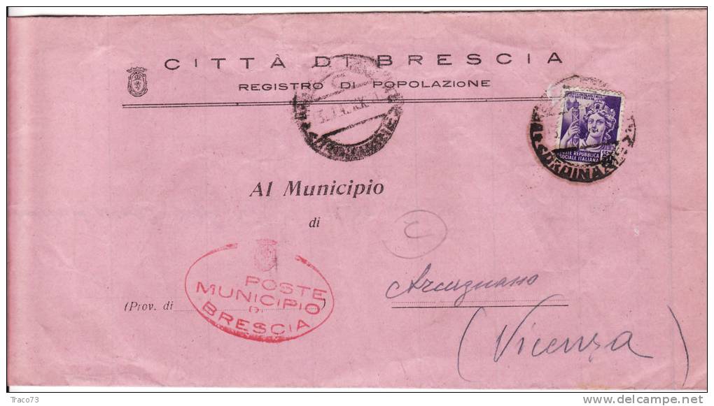 BRESCIA / ARCUGNANO   25.1.1945 - Piego  - R.S.I. -   Cent. 50  Isolato - Marcofilía