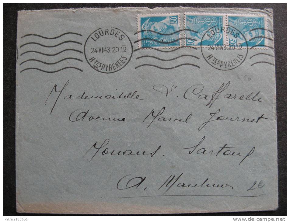 CMI 71 -  TB Enveloppe, Affranchie Avec: N° 538 X 3 . De Lourdes  Pour Mouaus Sartoul (24/07/1943) . - 1921-1960: Modern Period