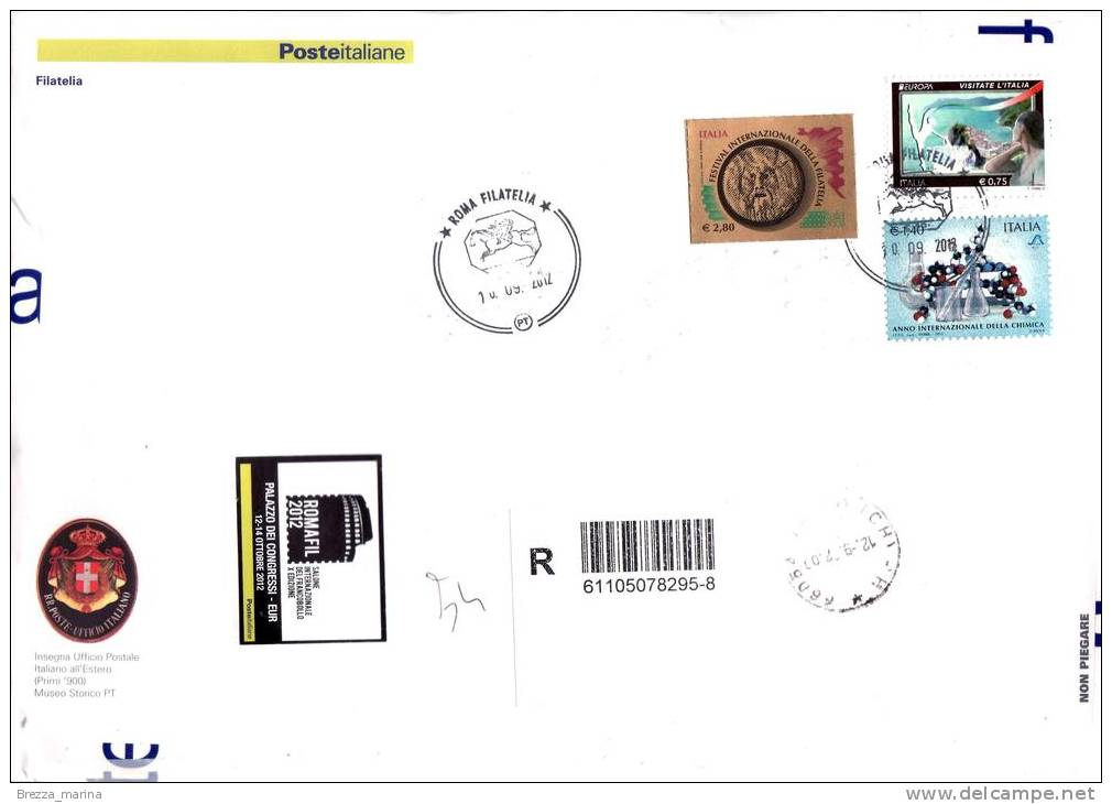 ITALIA ~ Storia Postale ~ Busta Del 2012 ~ Raccomandata - {2012 ~ Europa - 0,75 € • Litorale Marino - 2011-20: Cartas & Documentos