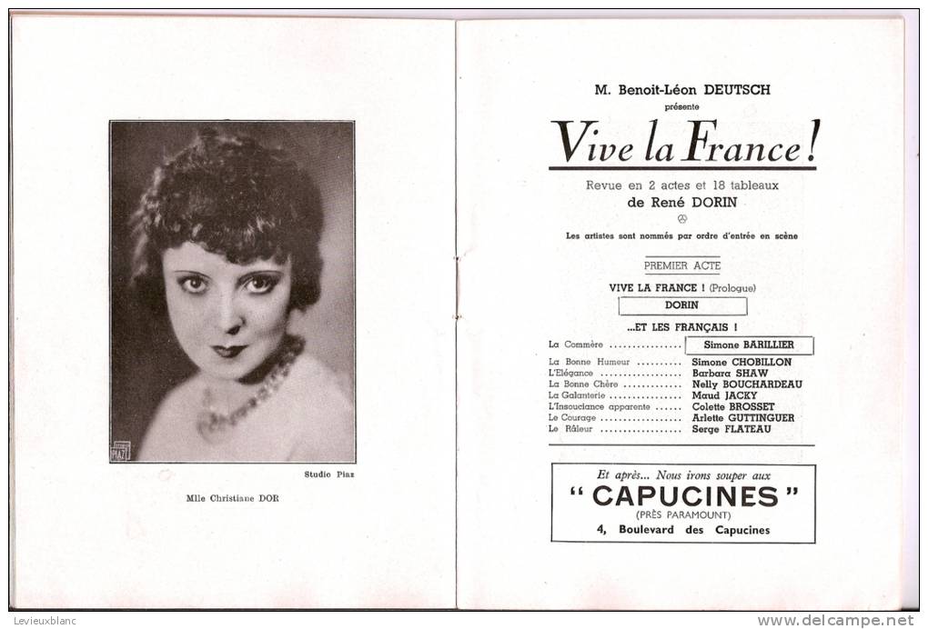 Programme/théatre/Théatre    Des Nouveautés/Vive La France!/DORIN/Paris/saison 1938-1939   PROG38 - Programma's