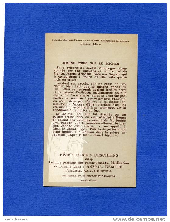 NCI - Hémoglobine DESCHIENS - Jeanne D´Arc Sur Le Bûcher à ROUEN Par Lenepveu - Pharmacie - Historia