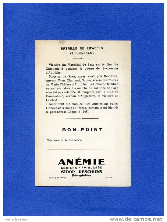 NCI - Sirop DESCHIENS  Bon Point - Bataille De LAWFELD Par Couder - Maréchal De Saxe Duc De Cumberland Maestricht Aix La - Histoire