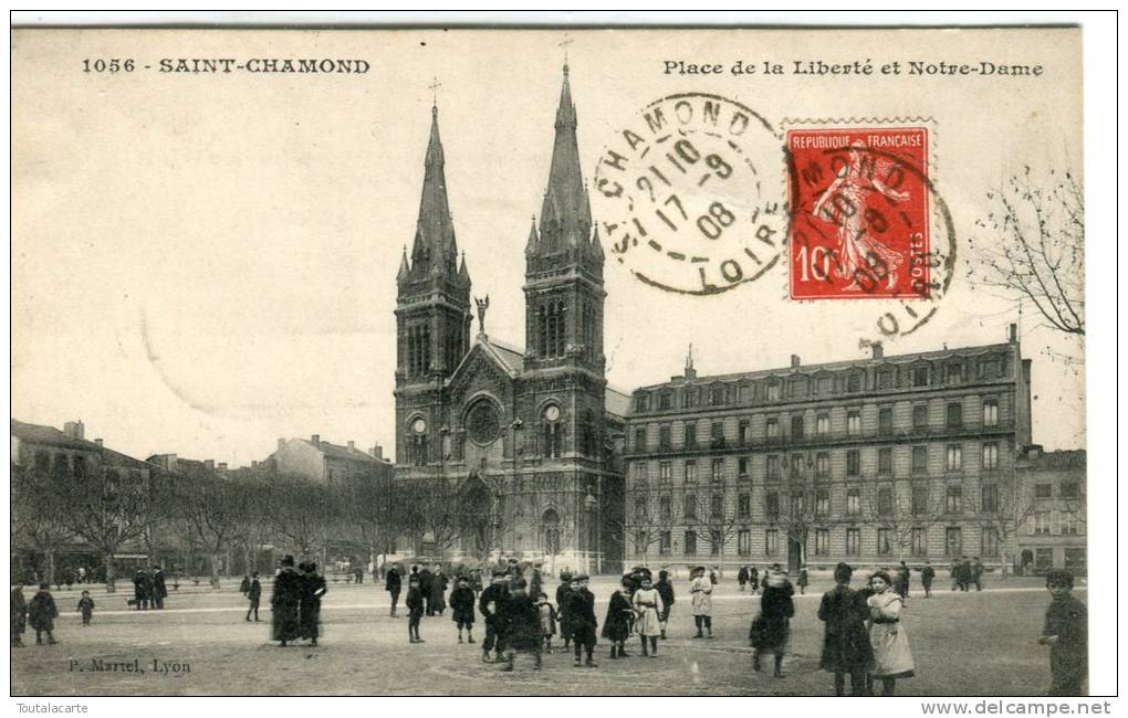 CPA 42 SAINT CHAMOND PLACE DE LA LIBERTE ET NOTRE DAME 1908 - Saint Chamond