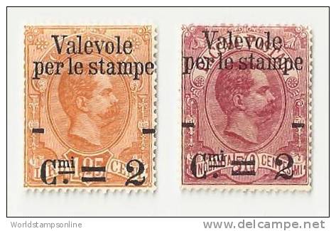 Italy, Year 1890, Mi 63/65, SG 49/51, Overprint Valevole Per Le Stampe, Mint * - Ongebruikt