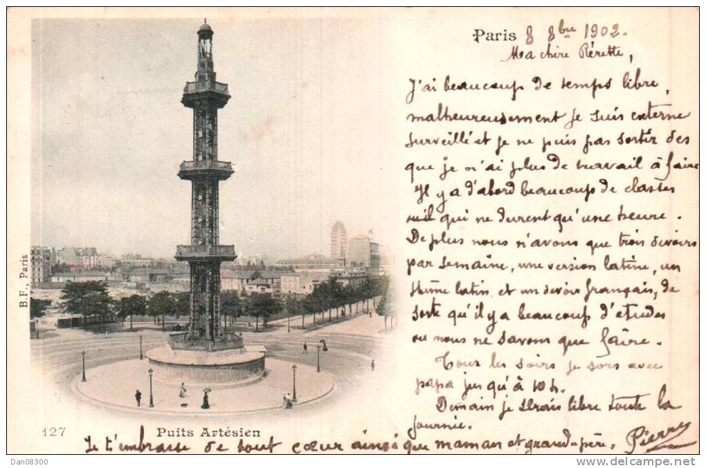 75 PARIS PUITS ARTESIEN CARTE PRECURSEUR CIRCULEE 1902 - Other & Unclassified