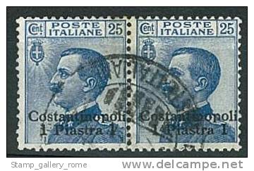 COSTANTINOPOLI -   SASS. 23  - ANNO 1909/1911  COPPIA ORIZZONTALE USATA - Bureaux D'Europe & D'Asie