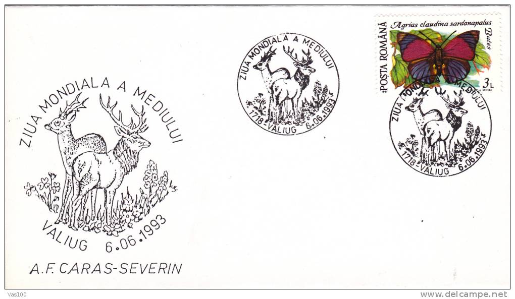 DEER,BUTTERFLY,1993,SPECIAL COVER,ROMANIA - Gibier