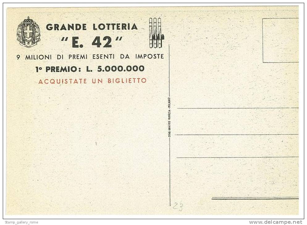 CARTOLINA - GRANDE LOTTERIA E. 42 - 9 MILIONI DI PREMI ESENTI DA IMPOSTE 5 MILIONI 1° PREMIO - NON VIAGGIATA - Andere & Zonder Classificatie