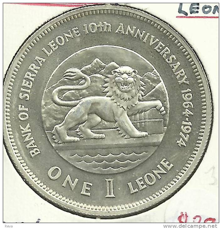 SIERRA LEONE $1 LEONE LION ANIMAL FRONT MAN HEAD BACK 1974 AG SILVER  UNC KM26a READ DESCRIPTION CAREFULLY!! - Sierra Leone