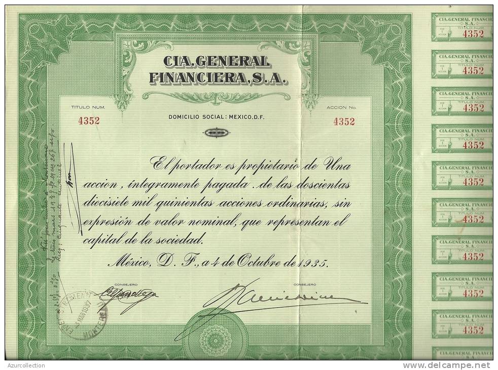 CIA GENERAL FINANCIERA .S.A . 1935 - Banque & Assurance