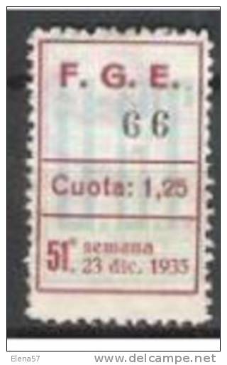 771-SELLO U.G.T. SINDICATO 1,25 PESETAS AÑO 1935.REPUBLICA,RARISIMO ,NO CATALOGADO. HABILITADO.UNION GENERAL DE TRABAJA - Republikanische Ausgaben