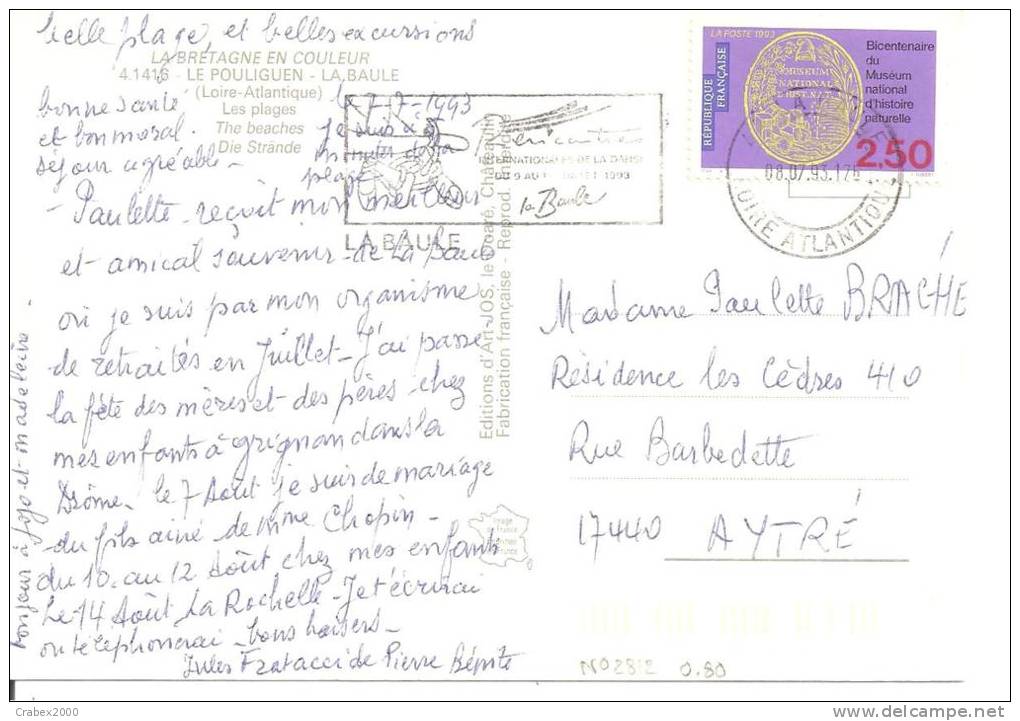 N°Y&T 2812  LA BAULE             Vers   AYTRE  Le  08 JUILLET1993 - Briefe U. Dokumente