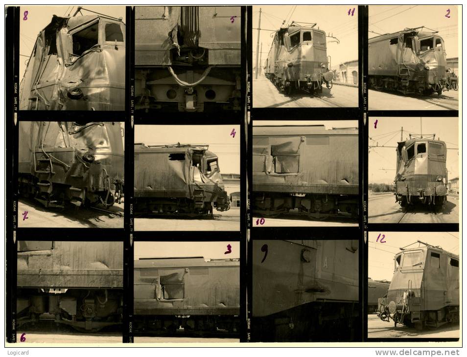 12 FOTOGRAMMI LOCOMOTORE TRENO F.S. E636 059 INCIDENTE URTO DISASTRO - Trains