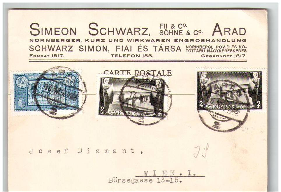 Romania Simeon Schwarz In Arad 1933 Carte Postale Ce1947 - Entiers Postaux