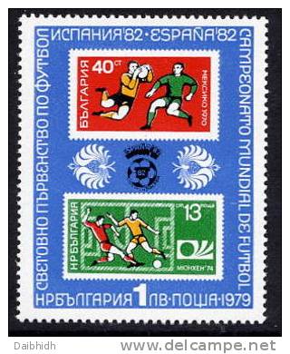 BULGARIA 1979 Football World Cup 1982 Single Ex Block 97 MNH / **.  Michel 2839 Cat. €50 - Unused Stamps