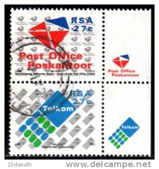 South Africa - 1991 Post Office And Telkom Pair (o) # SG 734a , Mi 823-824 - Oblitérés