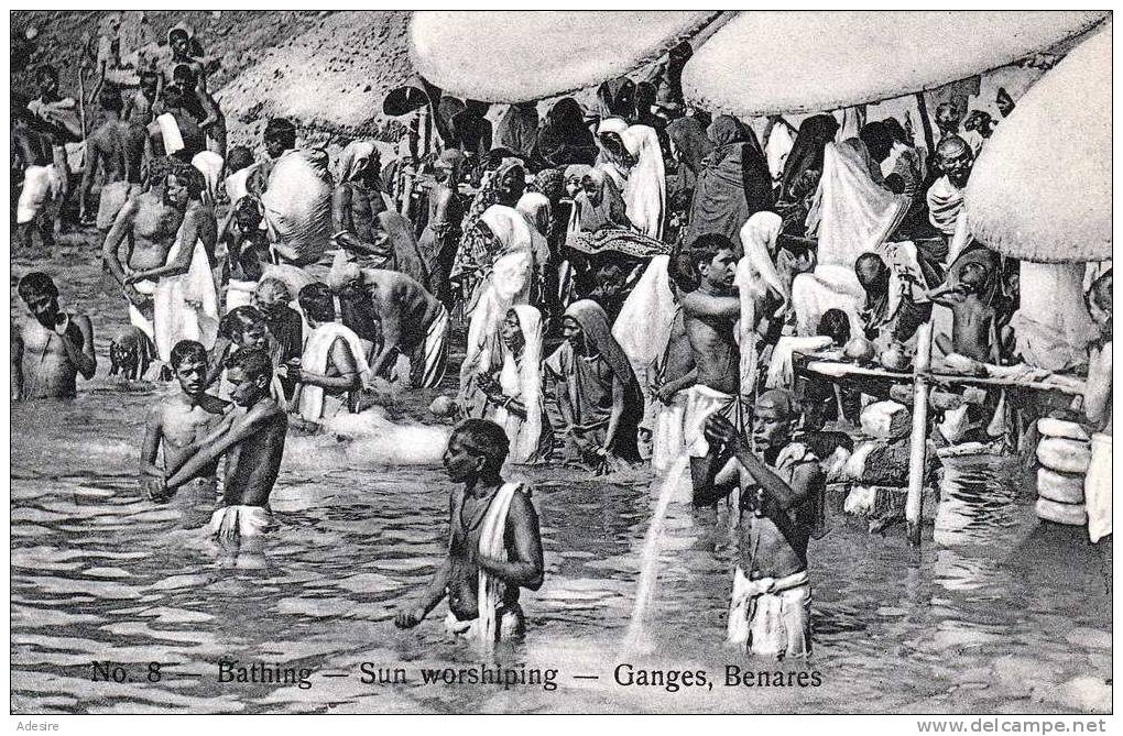 BENARES (Indien), Ganges, Bathing - Sun Worshiping, Nicht Gelaufen Um 1910, Gute Erhaltung - Indien