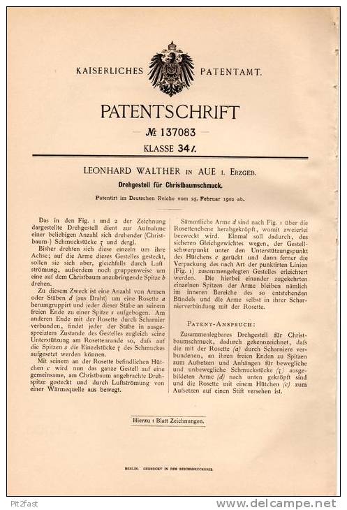 Original Patentschrift - L. Walther In Aue I. Erzgeb., 1902 , Christbaum - Schmuck , Weihnachtsbaum , Weihnachten !!! - Decorative Items