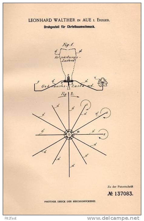 Original Patentschrift - L. Walther In Aue I. Erzgeb., 1902 , Christbaum - Schmuck , Weihnachtsbaum , Weihnachten !!! - Décoration De Noël