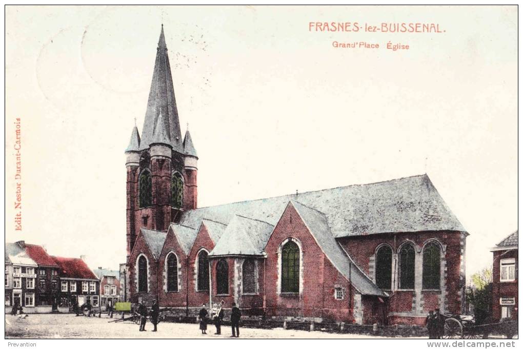 FRASNES LEZ BUISSENAL - Grand´Place Eglise - Superbe Carte Circulée 1913 Et Colorée - Frasnes-lez-Anvaing