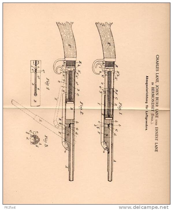 Original Patentschrift - Ch. Lane In Bermondsey , England , 1902 , Abzug Für Gewehr , Pistol !!! - Documents