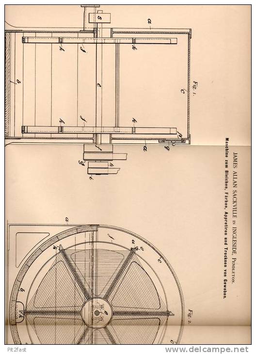 Original Patentschrift - J. Sackville In Ingleside , Pendleton , 1901 , Maschine Zum Bleichen Und Färben Von Gewebe !!! - Máquinas