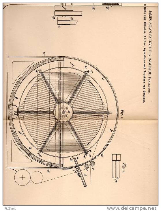 Original Patentschrift - J. Sackville In Ingleside , Pendleton , 1901 , Maschine Zum Bleichen Und Färben Von Gewebe !!! - Máquinas